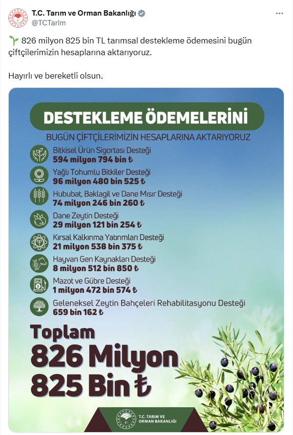 Cash support in agriculture from the ministry: 826 million TL payment made to farmers