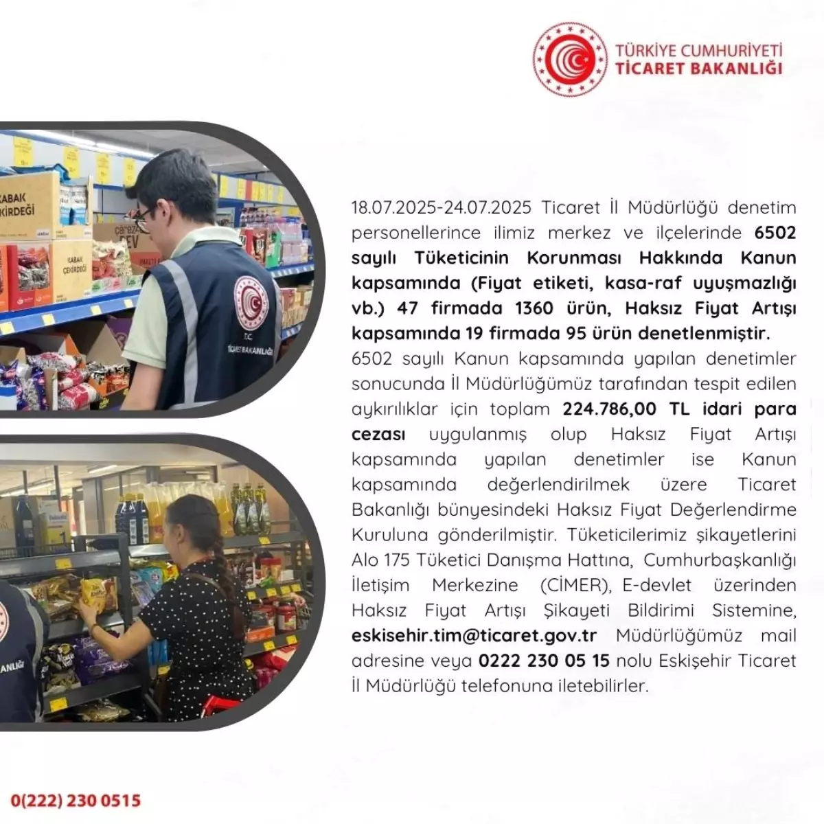 Eskişehir'de Temmuz Ayında 224 Bin TL İdari Para Cezası Uygulandı