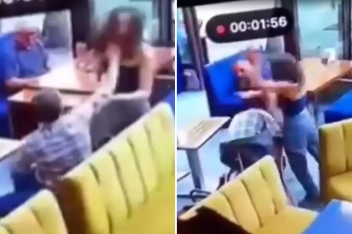 Kadın garson kendisine tokat atan müşteriyi tekme tokat dövdü