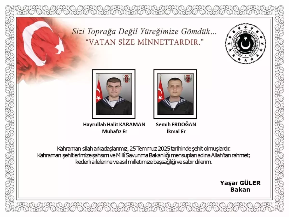 Bakan Güler'den Taziye Mesajı
