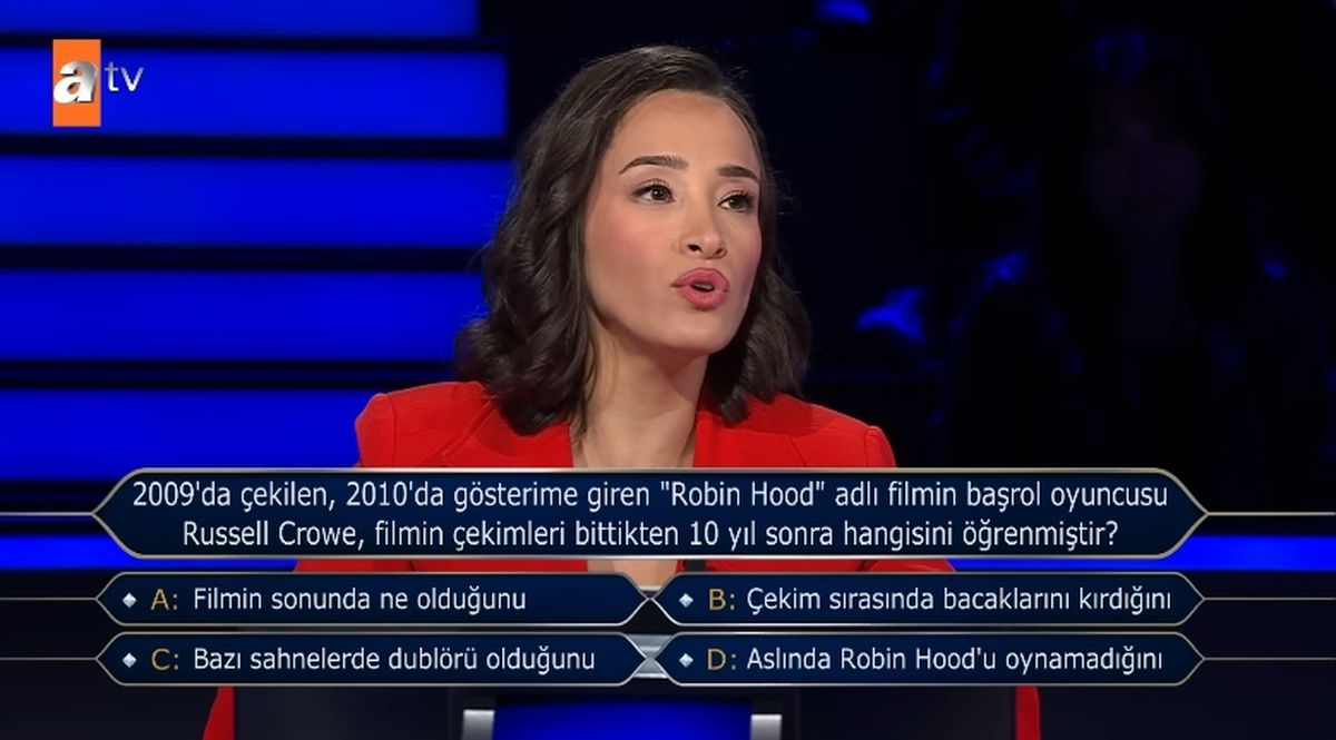 2009'da çekilen, 2010'da gösterime giren 'Robin Hood' adlı filmin başrol oyuncusu Russell Crowe, filmin çekimleri bittikten 10 yıl sonra hangisini öğr