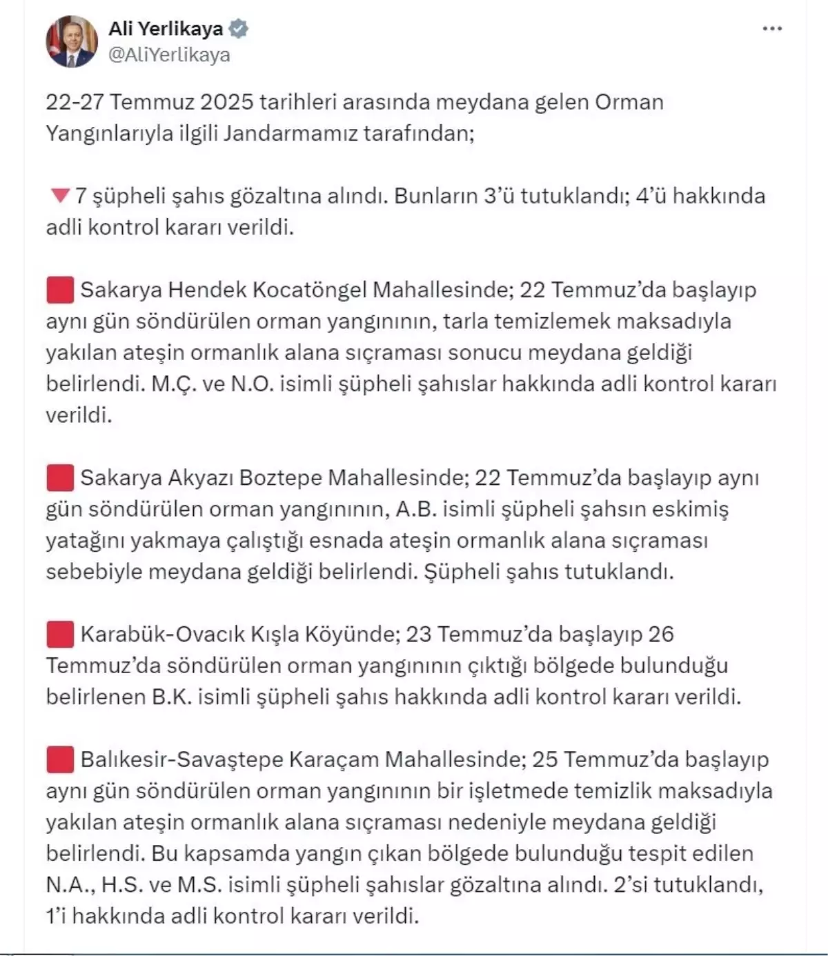 Orman Yangınlarıyla İlgili 7 Şüpheli Gözaltına Alındı