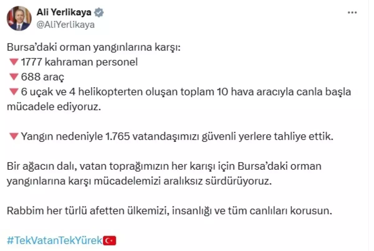 Bakan Yerlikaya: 1765 Vatandaşımızı Güvenli Yerlere Tahliye Edildi