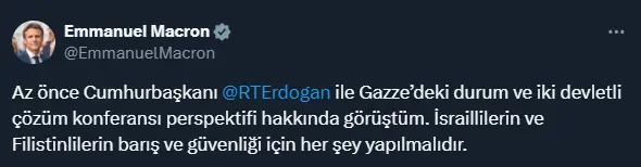 Erdoğan and Macron discussed the situation in Gaza! A Turkish post from the French President