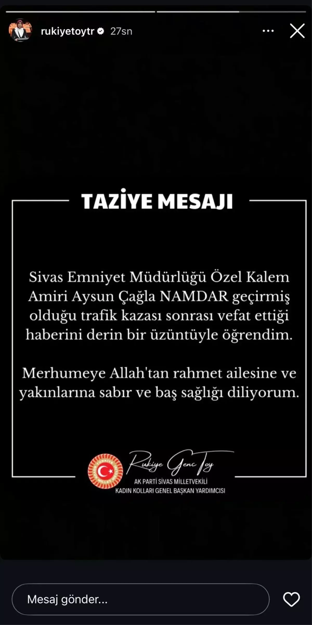 Başkomiser Aysun Çağla Namdar Trafik Kazasında Hayatını Kaybetti