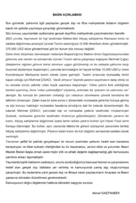 Ahmet Daştanbek broke his silence regarding the allegation of a 270 thousand dollar bribe: Donation money