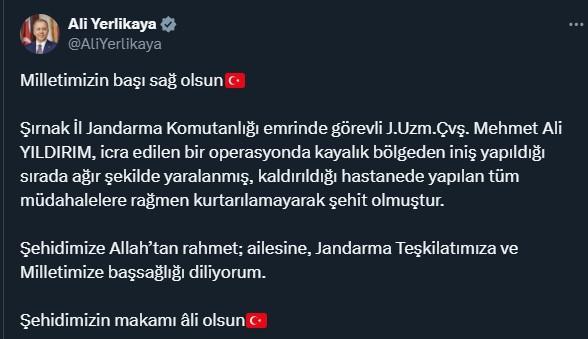 Ali Yerlikaya duyurdu! Şırnak'tan kahreden haber Ali Yerlikaya duyurdu! Şırnak'tan kahreden haber