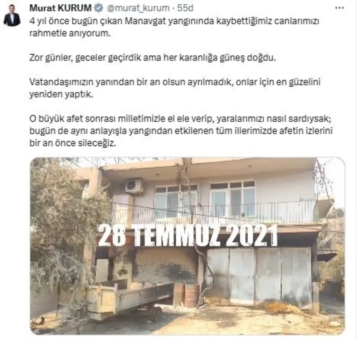 Bakan Kurum, Manavgat Yangınında Hayatını Kaybedenleri Andı