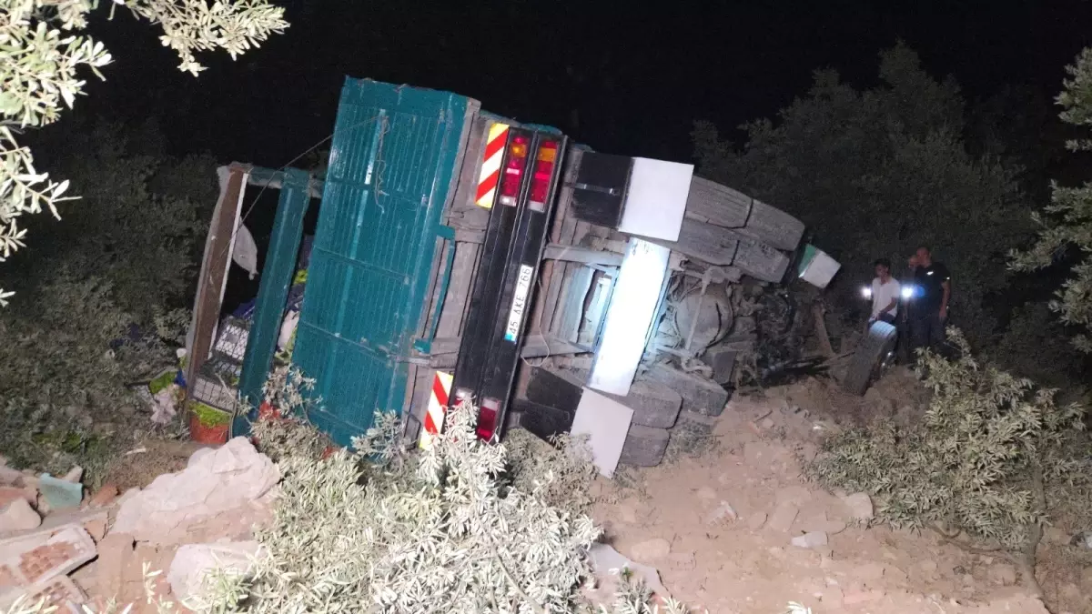 Bursa'da Biber Yüklü Kamyon Zeytinliğe Uçtu, Sürücü Yaralandı