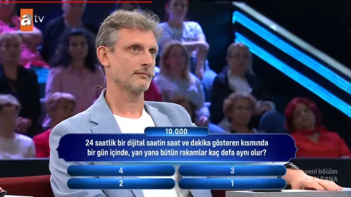 24 saatlik bir dijital saatin saat ve dakika göstergesi kısmında bir gün içinde yan yana bütün rakamlar kaç defa aynı olur?