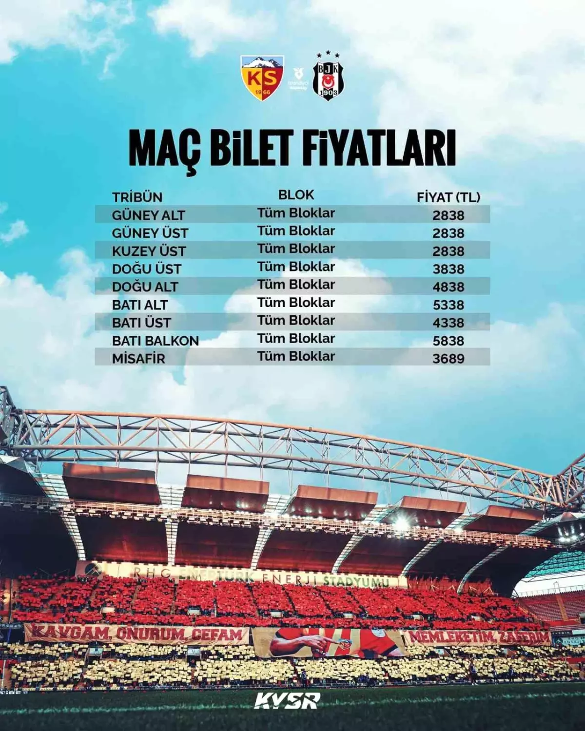 Kayserispor-Beşiktaş Maçının Bilet Fiyatları Belli Oldu