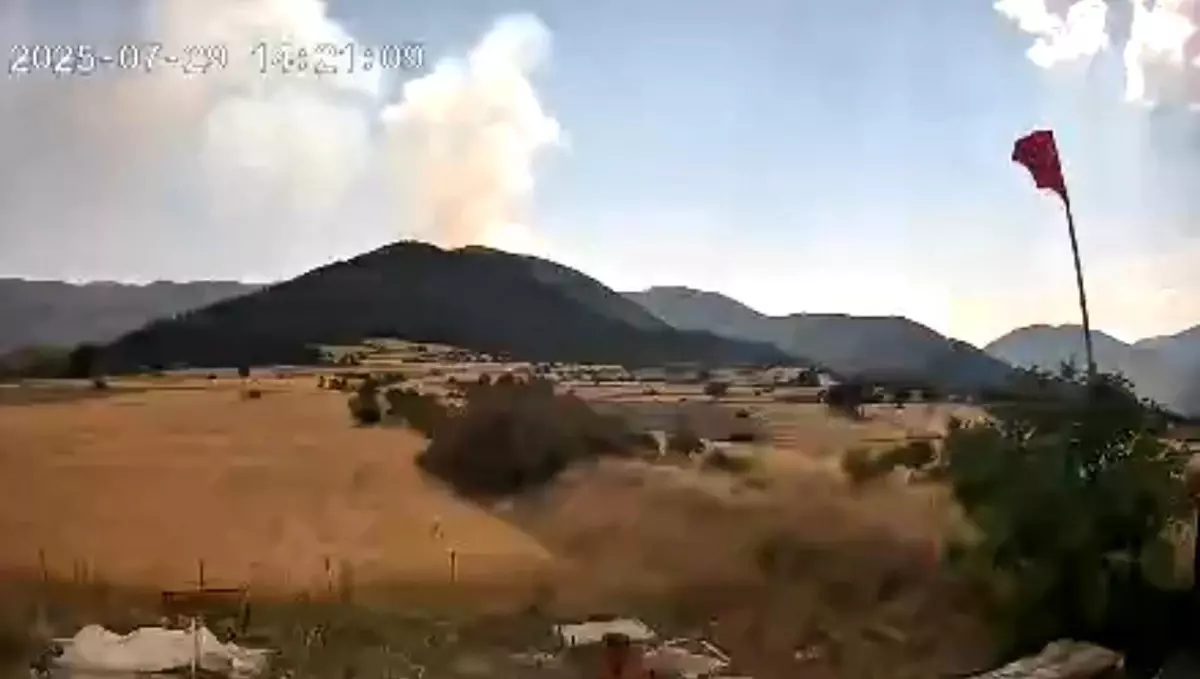 Çankırı ve Kastamonu Sınırındaki Orman Yangını Güvenlik Kamerasında