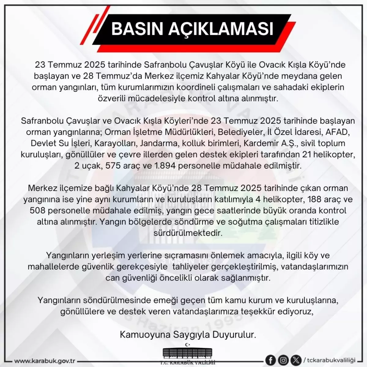Karabük'teki Orman Yangınları Kontrol Altına Alındı