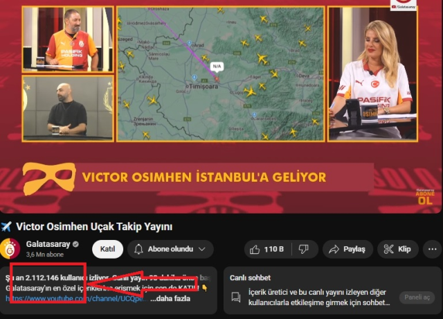 Osimhen uçak takip yayınını kaç kişi izledi?