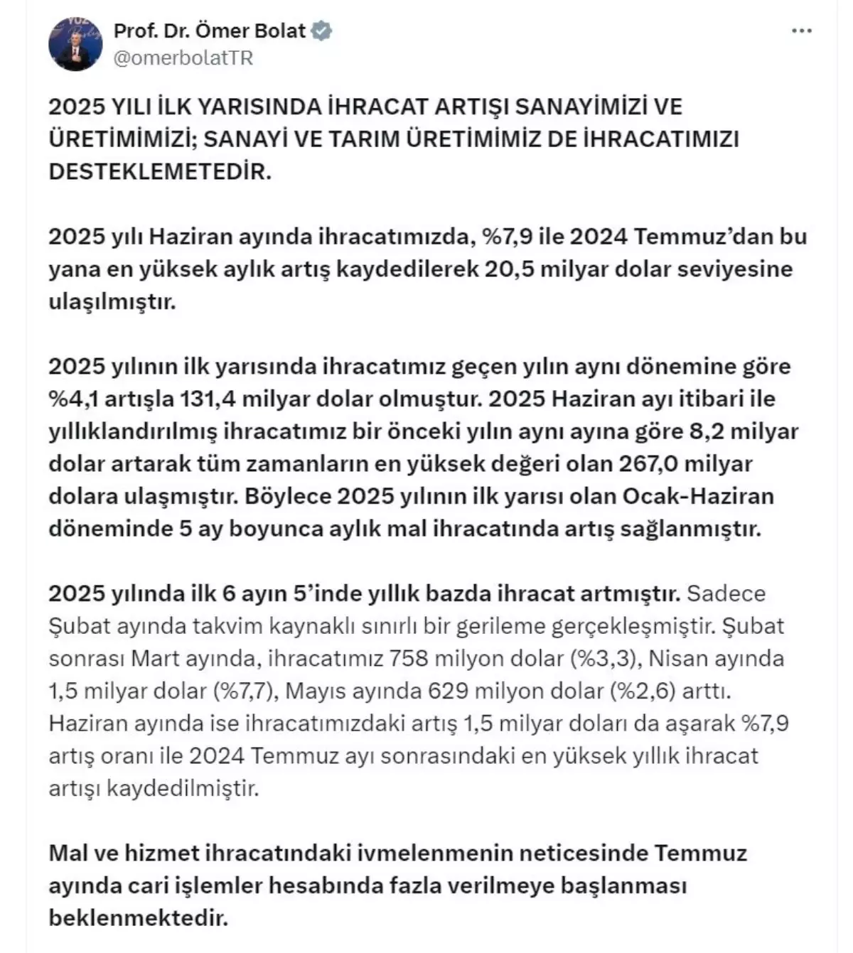 Türkiye İhracatı Rekor Kırıyor: Bakan Bolat Açıklamalarda Bulundu