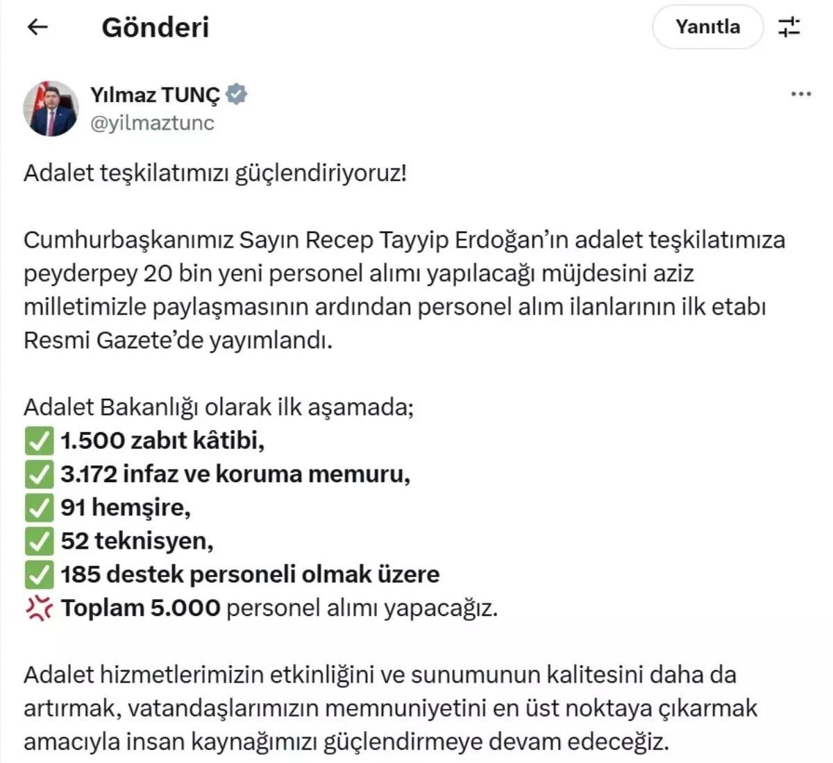 Adalet Bakanlığı 5 Bin Personel Alımı Yapacak