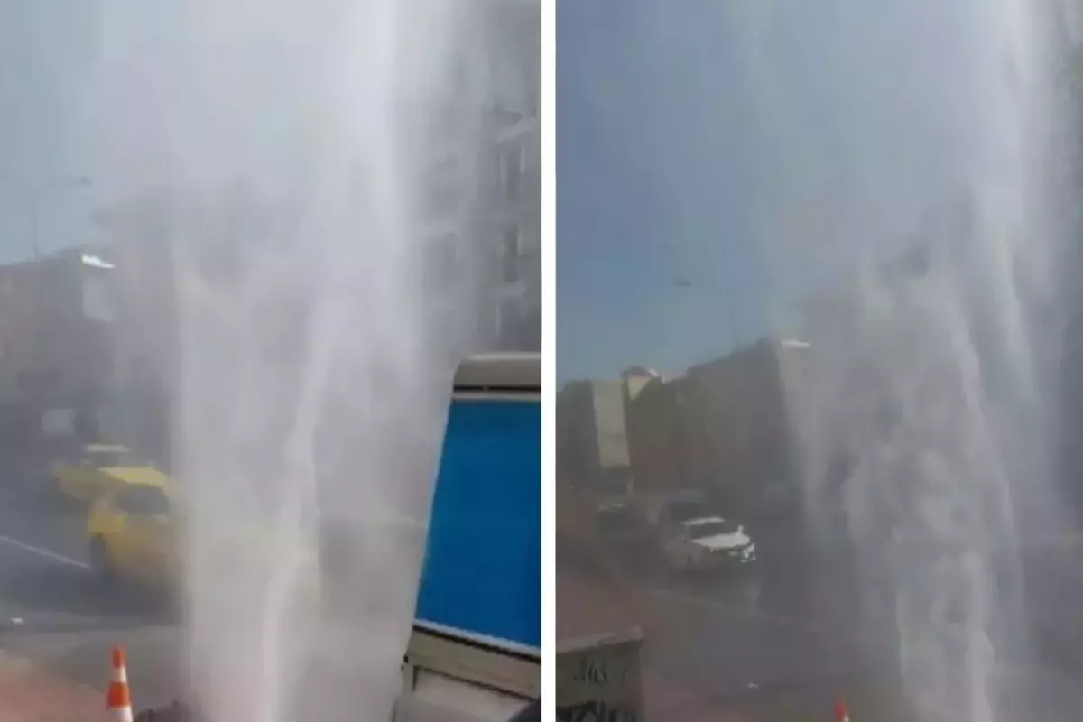 Kadıköy'de su borusu patladı! Yüksekliği 5 katlı binaya ulaştı