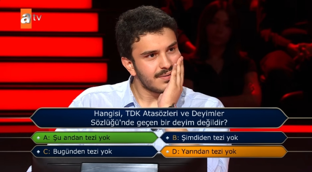 Şu andan tezi yok, Şimdiden tezi yok, Bugünden tezi yok, Yarından tezi yok TDK'da var m?
