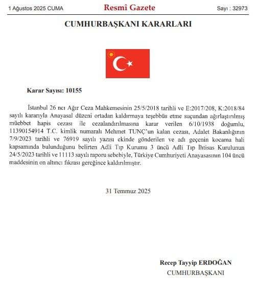 President Erdoğan lifted the sentences of 9 convicts