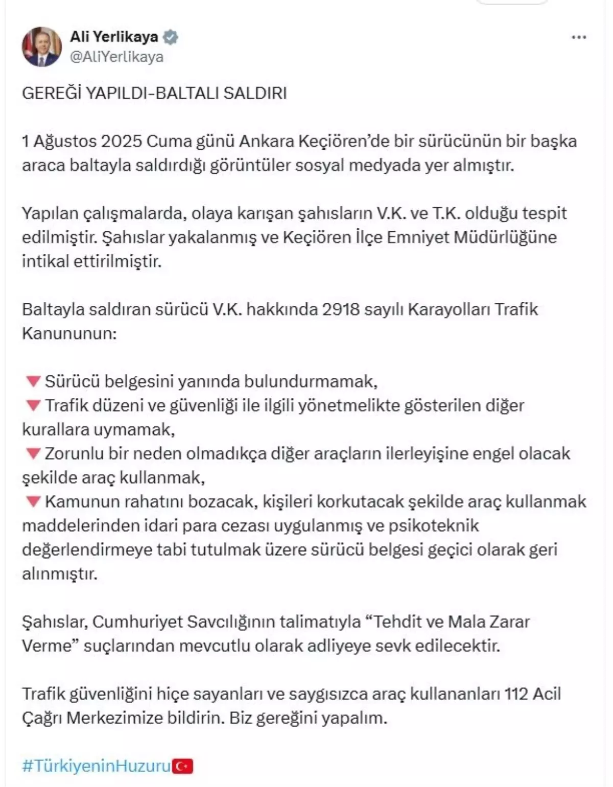 Bakan Yerlikaya: Gereği Yapıldı