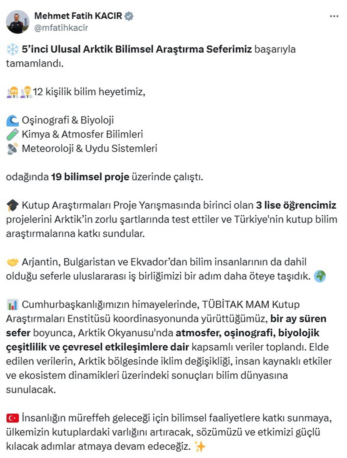 Türkiye'nin 5. Ulusal Arktik Bilimsel Araştırma Seferi Tamamlandı