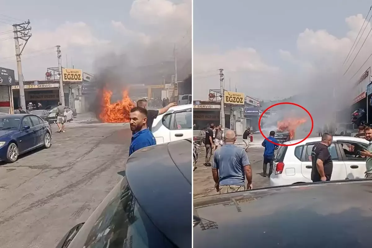 Kendi kendine yanmaya başlayan elektrikli otomobil dakikalar içinde küle döndü