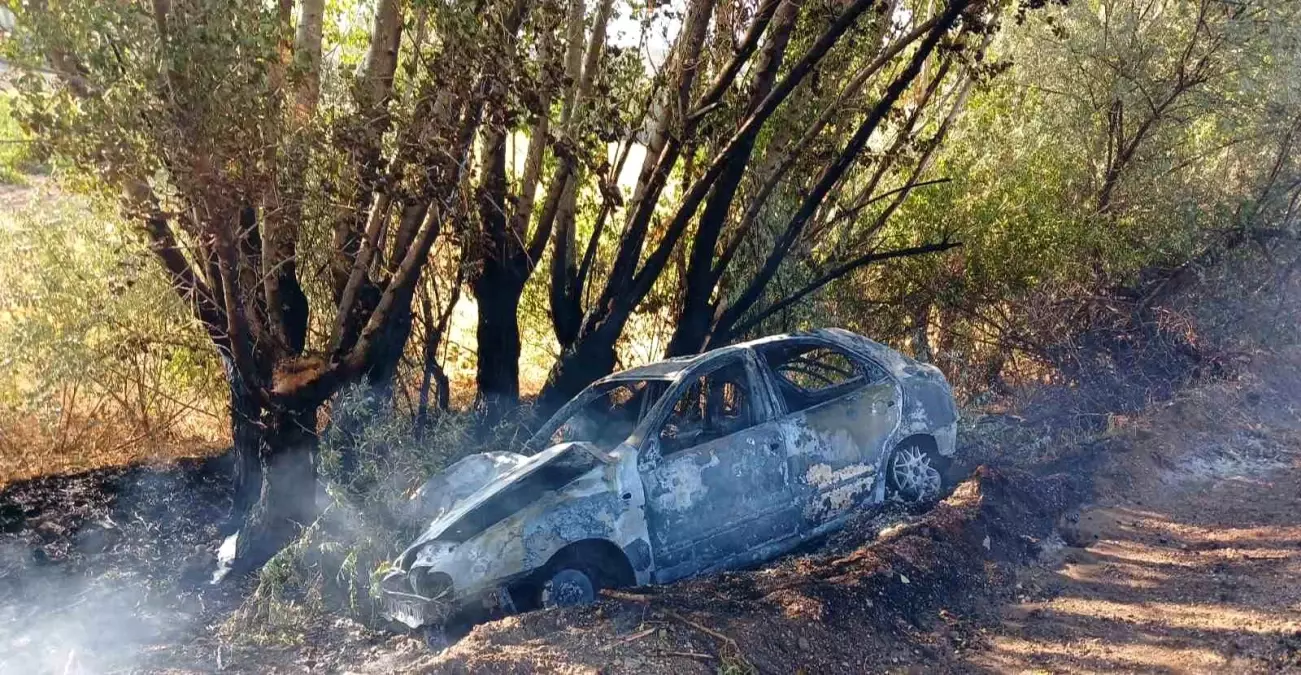 Elmadağ'da Ağaca Çarpan Otomobil Alev Aldı, Sürücü Sağ Kurtuldu