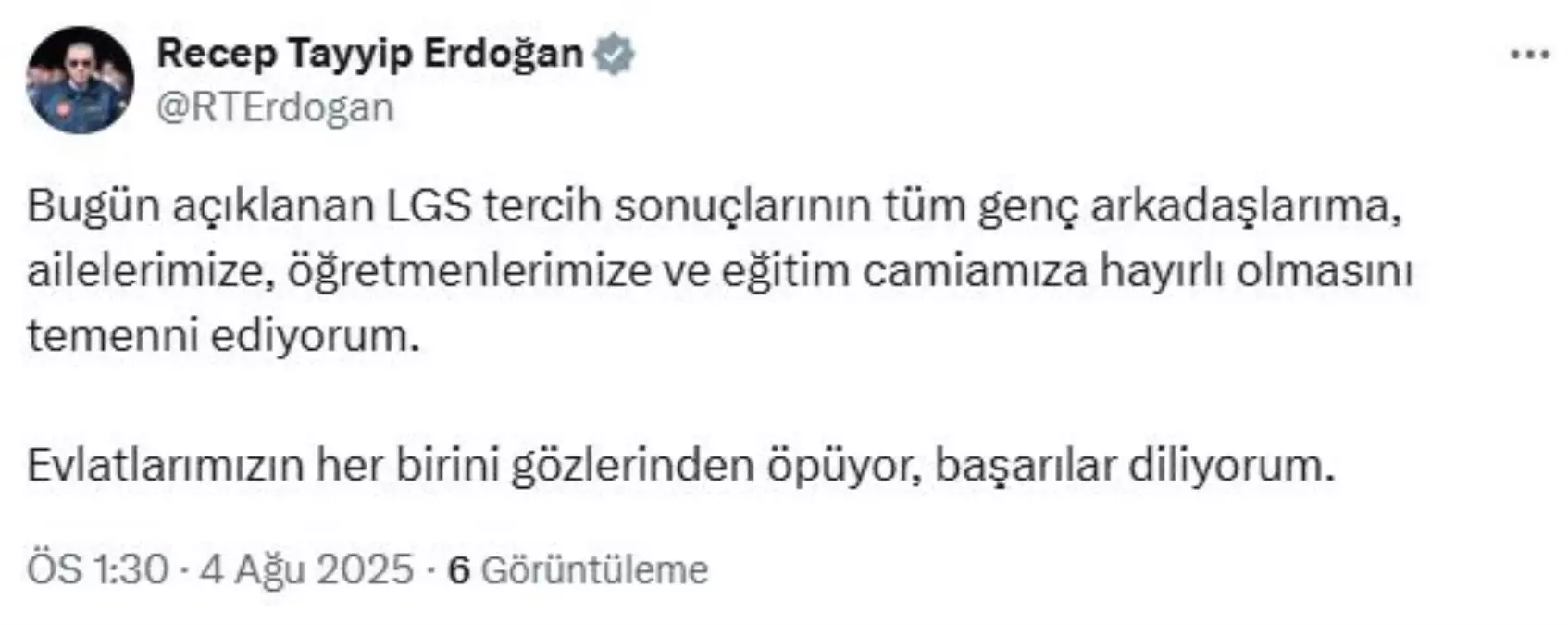 Cumhurbaşkanı Erdoğan'dan LGS Tercih Sonuçları Açıklaması
