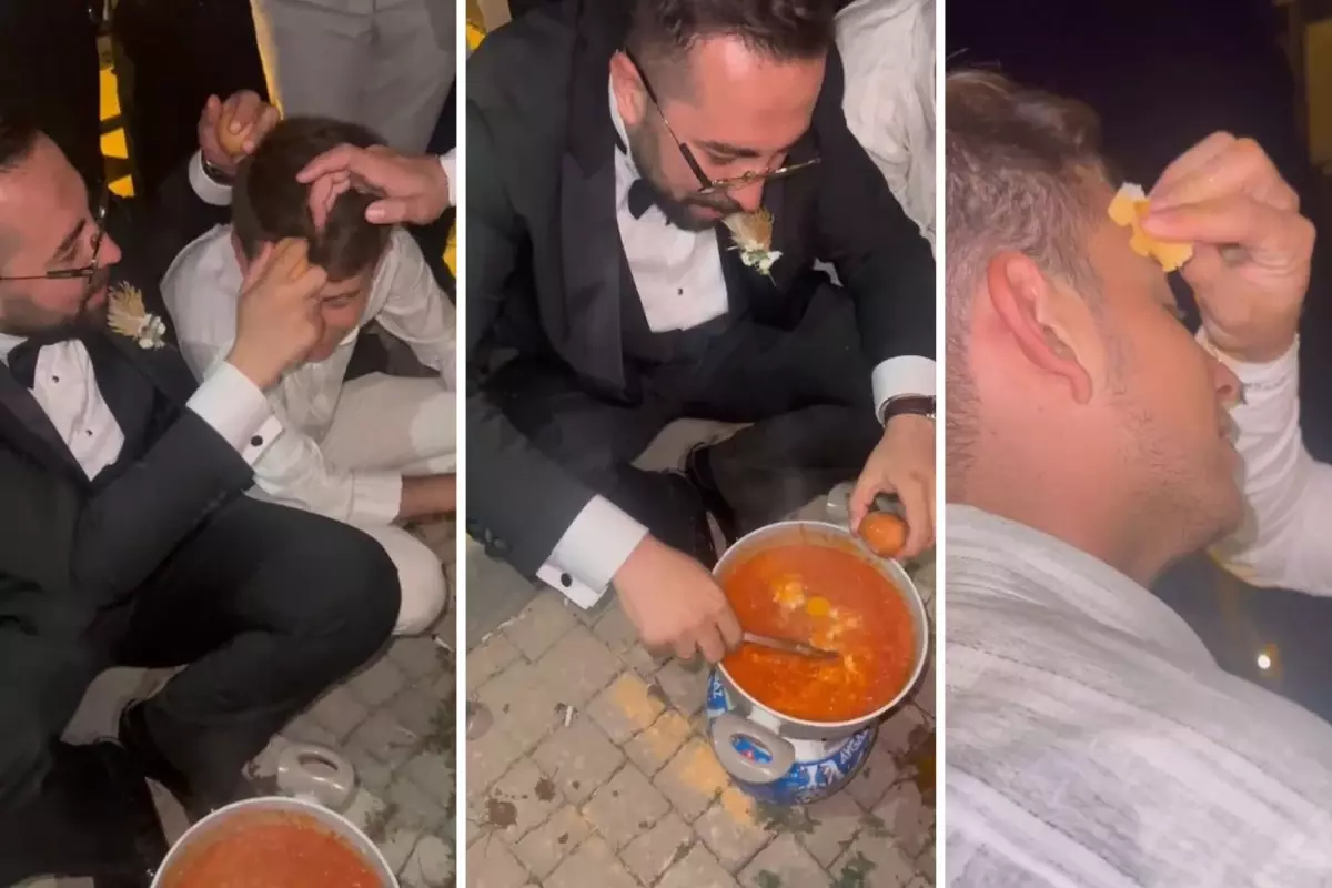 Damadın menemen şovu: Yumurtayı arkadaşının kafasında kırdı