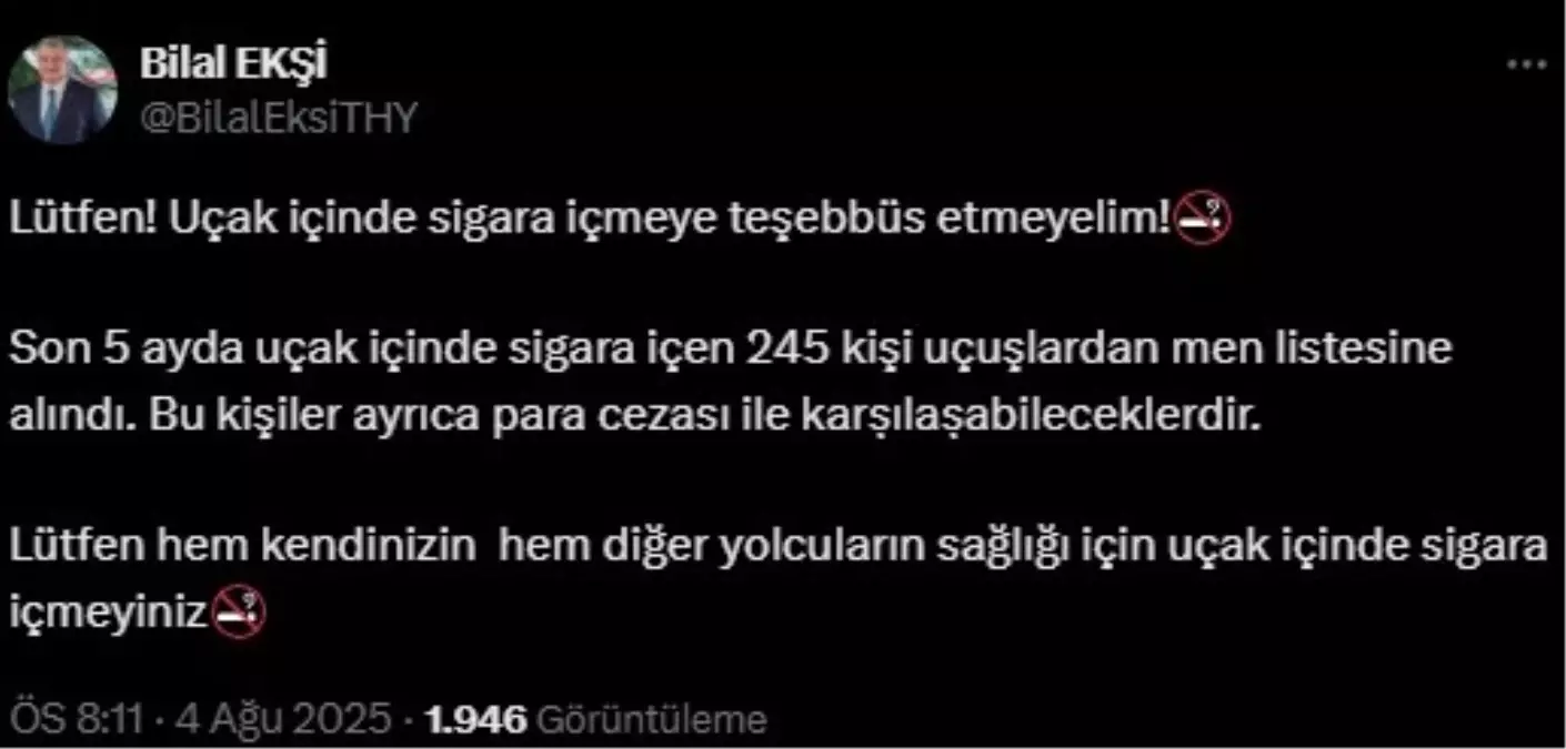 THY'den Sigara İçen Yolculara Cezai Önlem