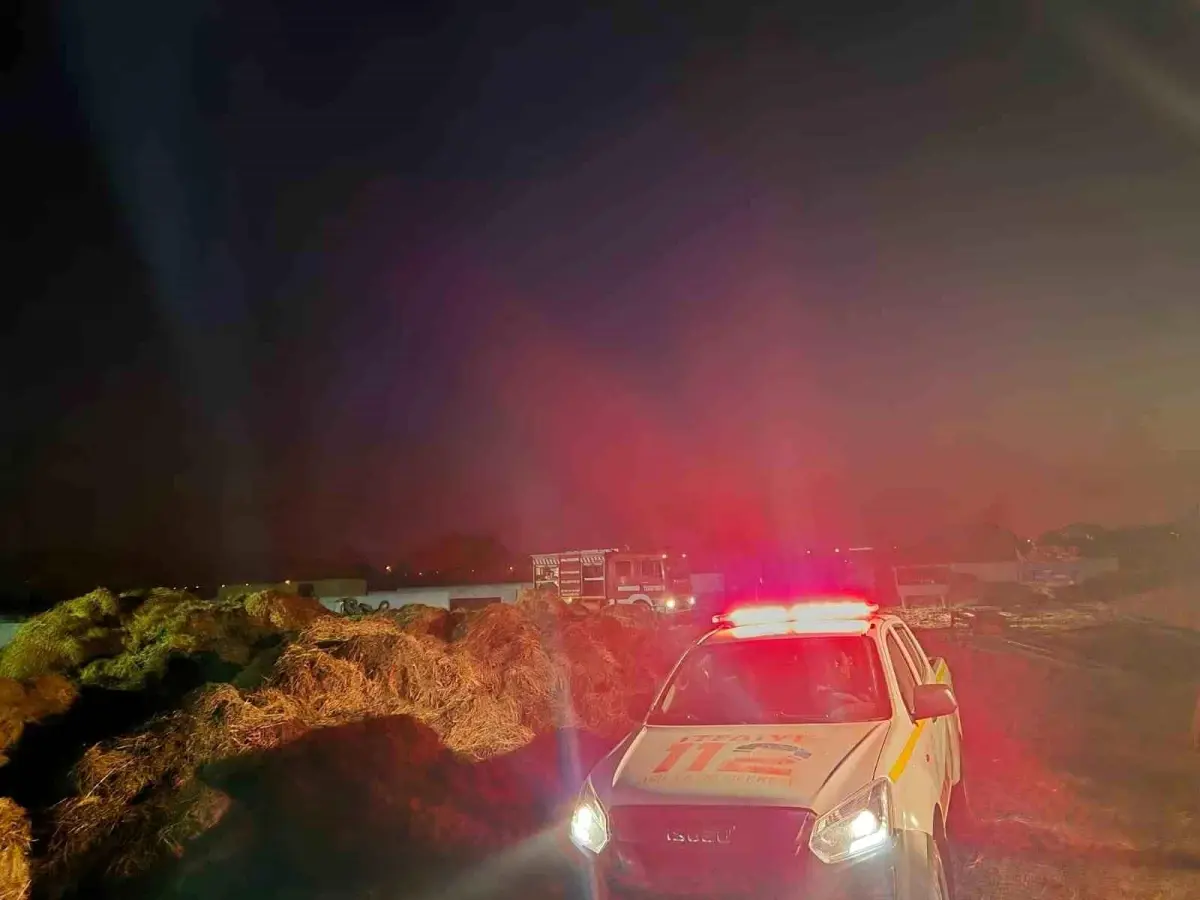 Balıkesir'de Besi Damında Saman Yangını