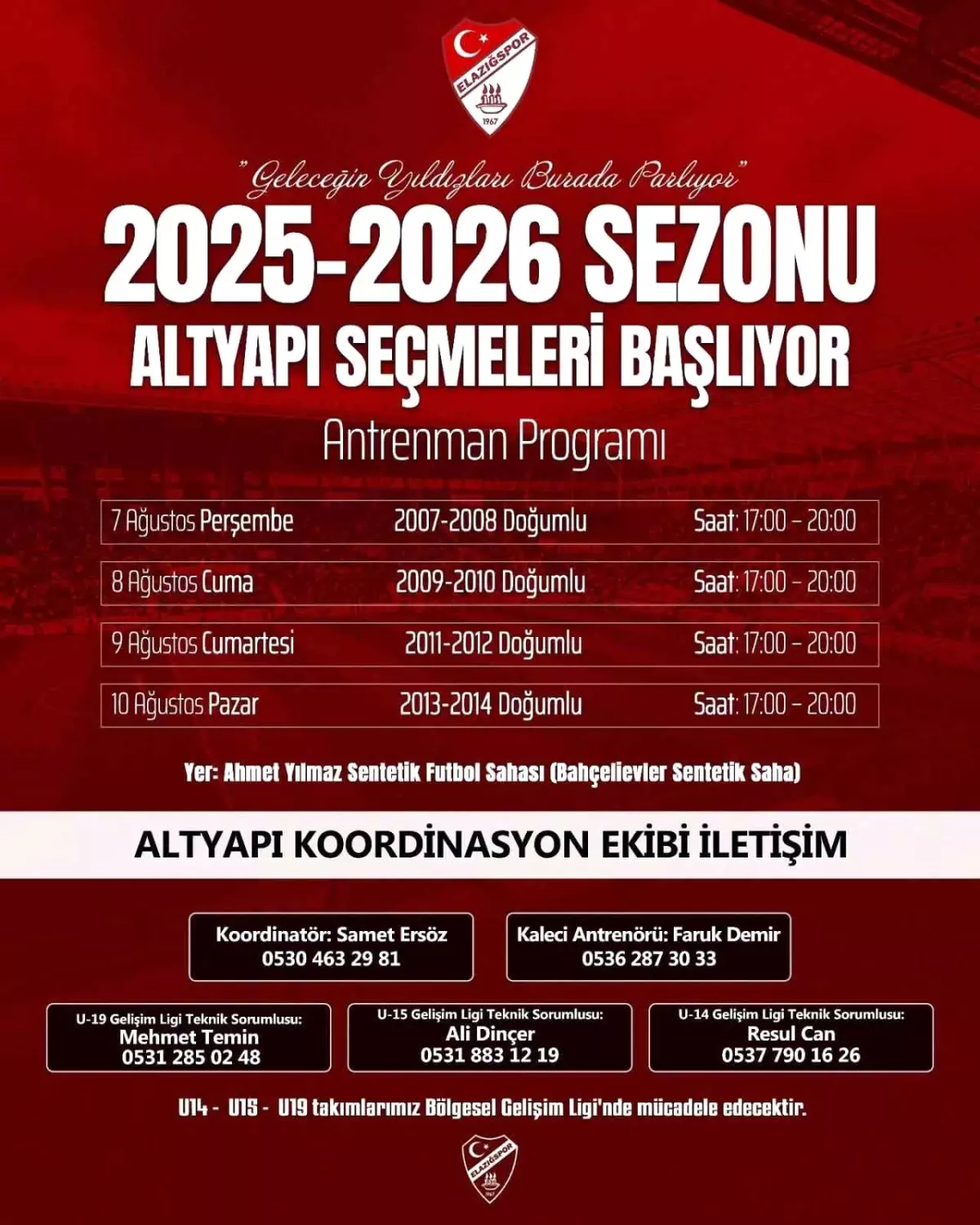 Elazığspor Altyapı Seçmeleri Başlıyor