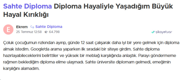 sahte diplomalari gelmeyince sikayet 18917750 7487 m