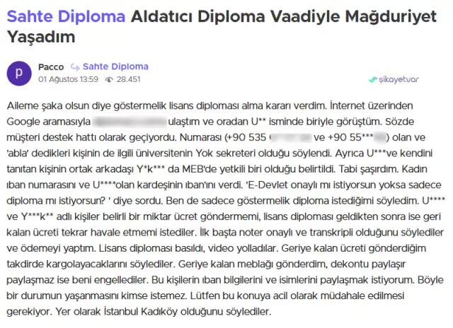 sahte diplomalari gelmeyince sikayet 18917750 7734 m