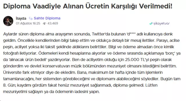 sahte diplomalari gelmeyince sikayet 18917750 9427 m