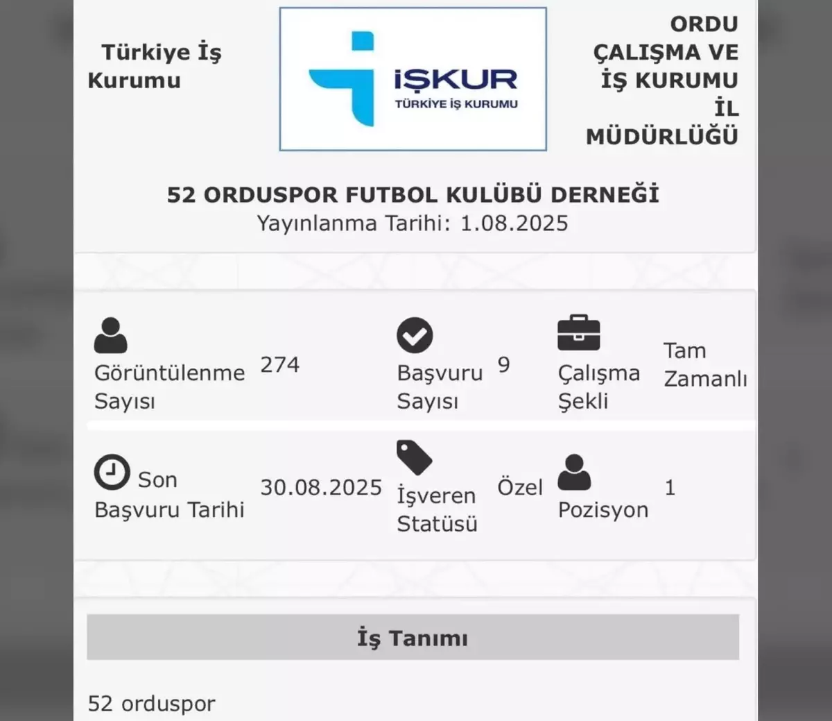 52 Orduspor FK'nın Futbolcu İlanı Sosyal Medyada Viral Oldu