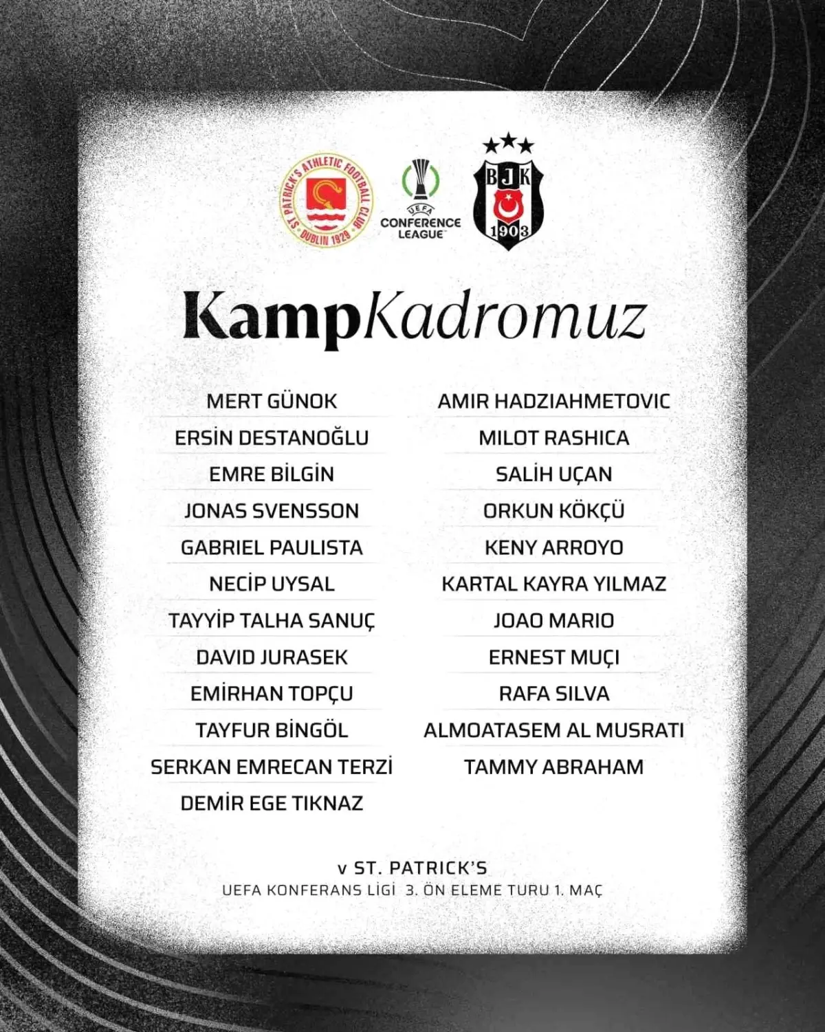 Beşiktaş'ın UEFA Konferans Ligi Kadrosu Belli Oldu