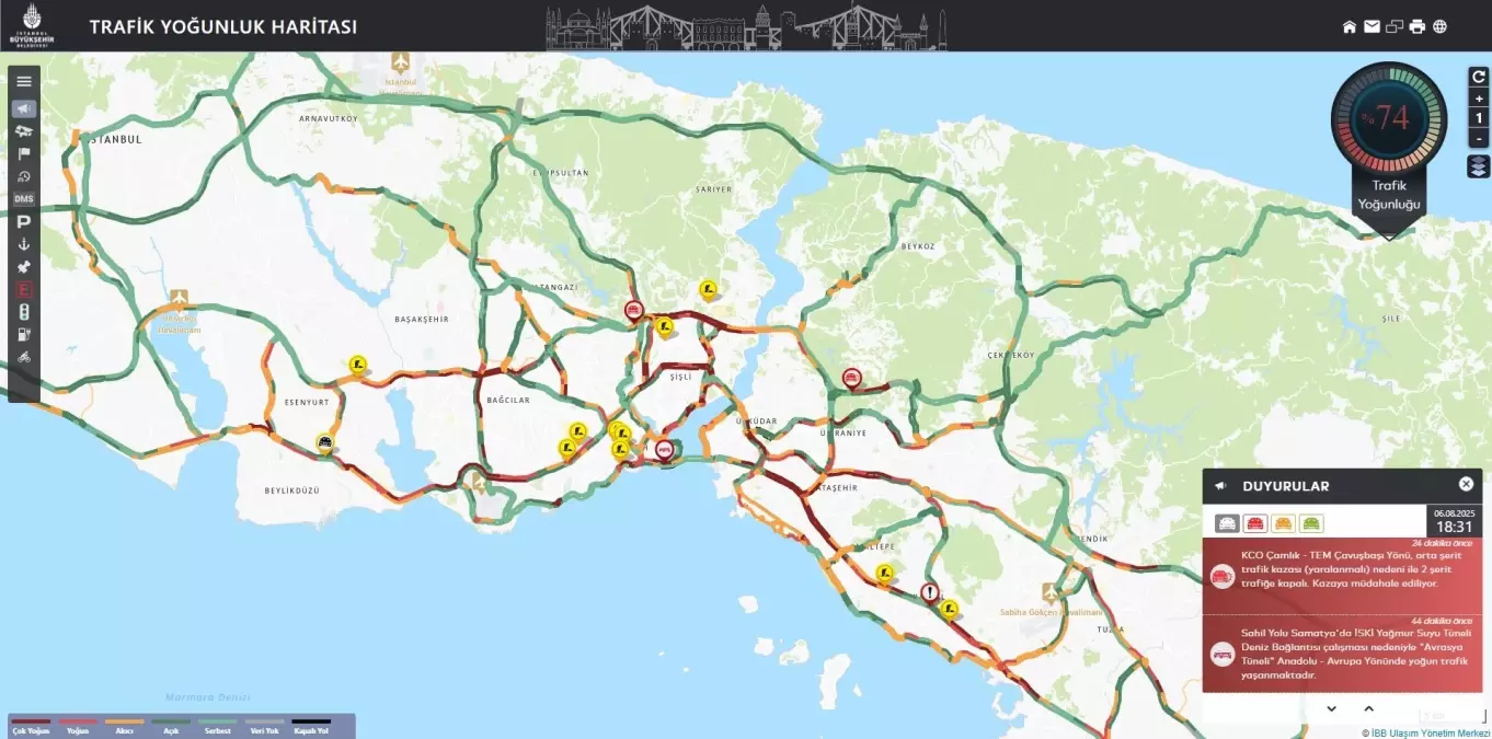 İstanbul'da Akşam Trafik Yoğunluğu Yüzde 74'e Ulaştı