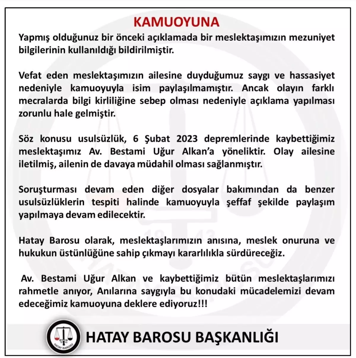 Hatay Barosu'ndan Sahte Diploma Davasına Müdahillik Başvurusu