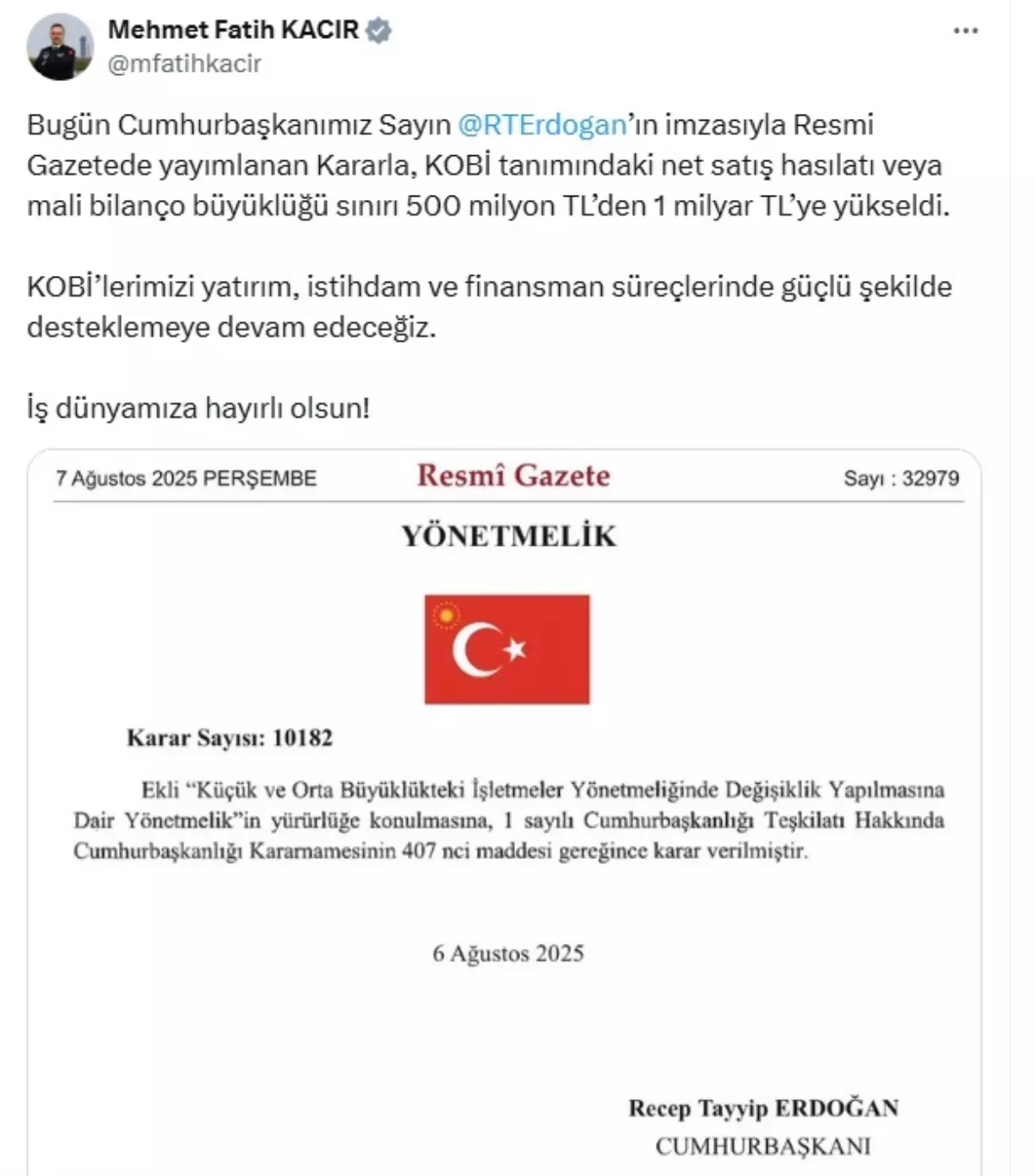 KOBİ tanımı değişti: Net satış hasılatı veya mali bilanço sınırı yükseltildi