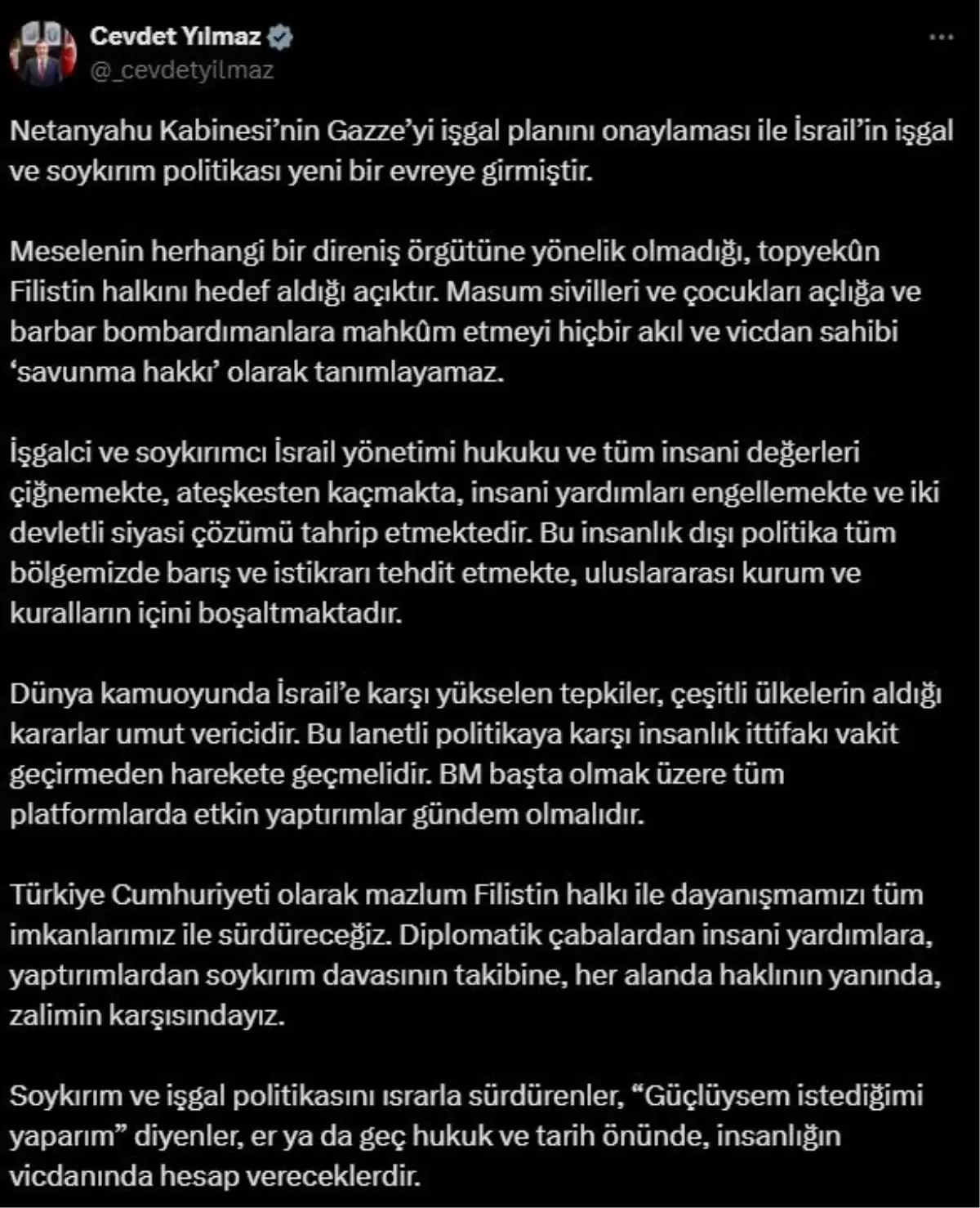 Cumhurbaşkanı Yardımcısı Yılmaz'dan İsrail'e Sert Eleştiri