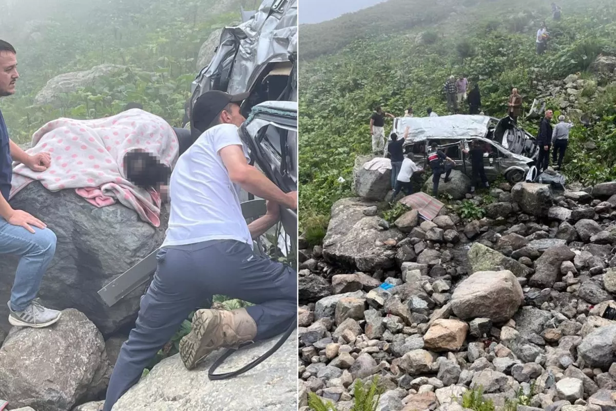 Turistleri taşıyan minibüs uçuruma yuvarlandı! Dere yatağında can pazarı