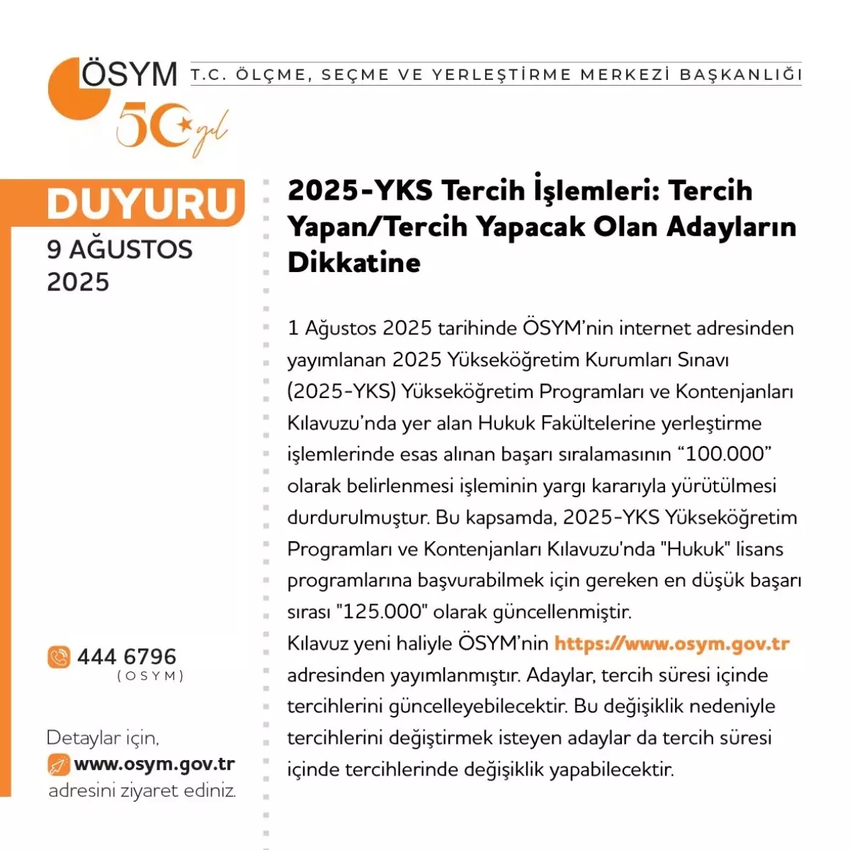 ÖSYM, 2025 YKS Tercih Kılavuzunu Güncelledi