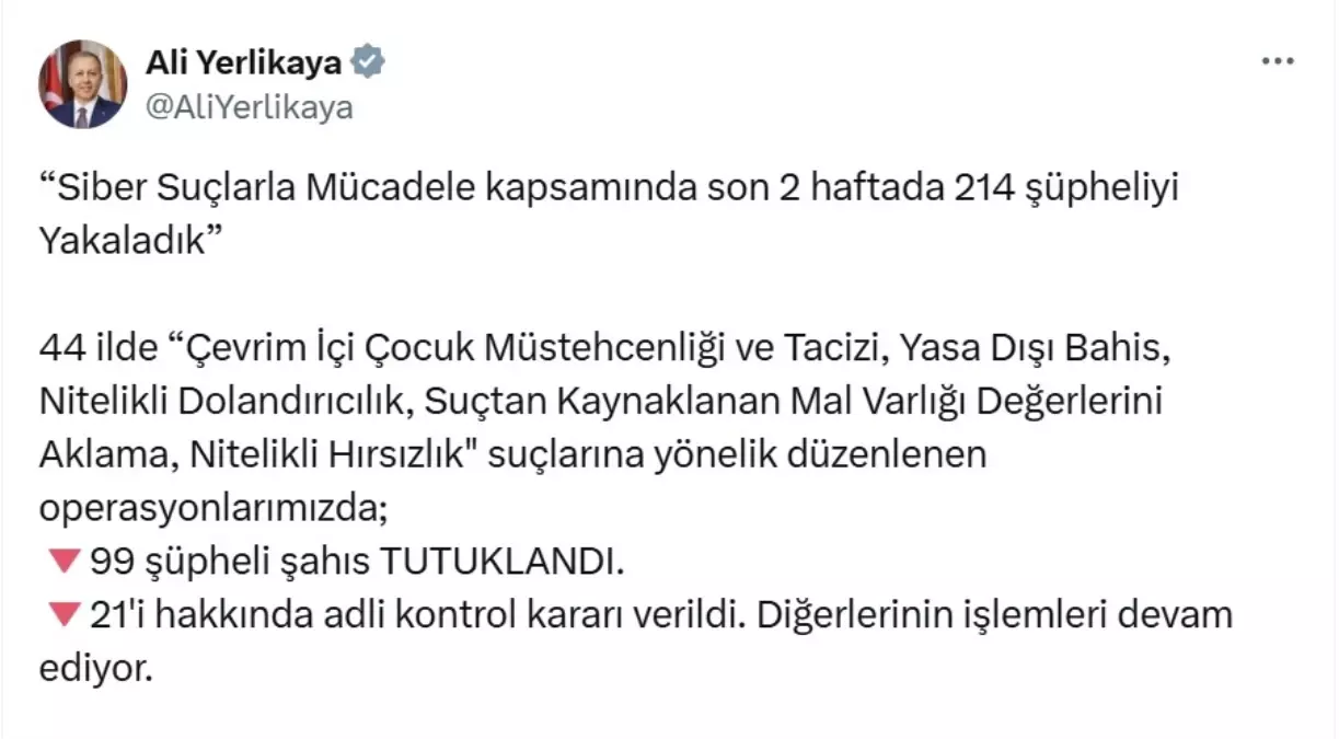 Siber Suçlarla Mücadelede Büyük Operasyon: 214 Gözaltı, 99 Tutuklama