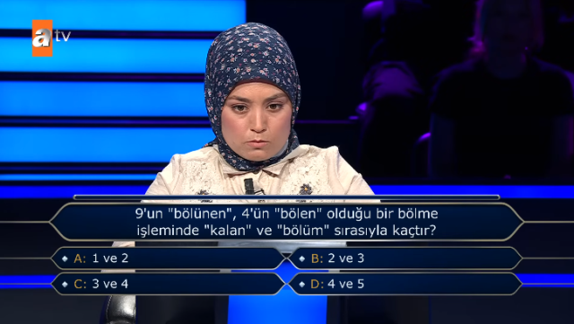 9'un 'bölünen' 4'ün 'bölen' olduğu bir bölme işleminde 'kalan' ve 'bölüm' sırasıyla kaçtır?