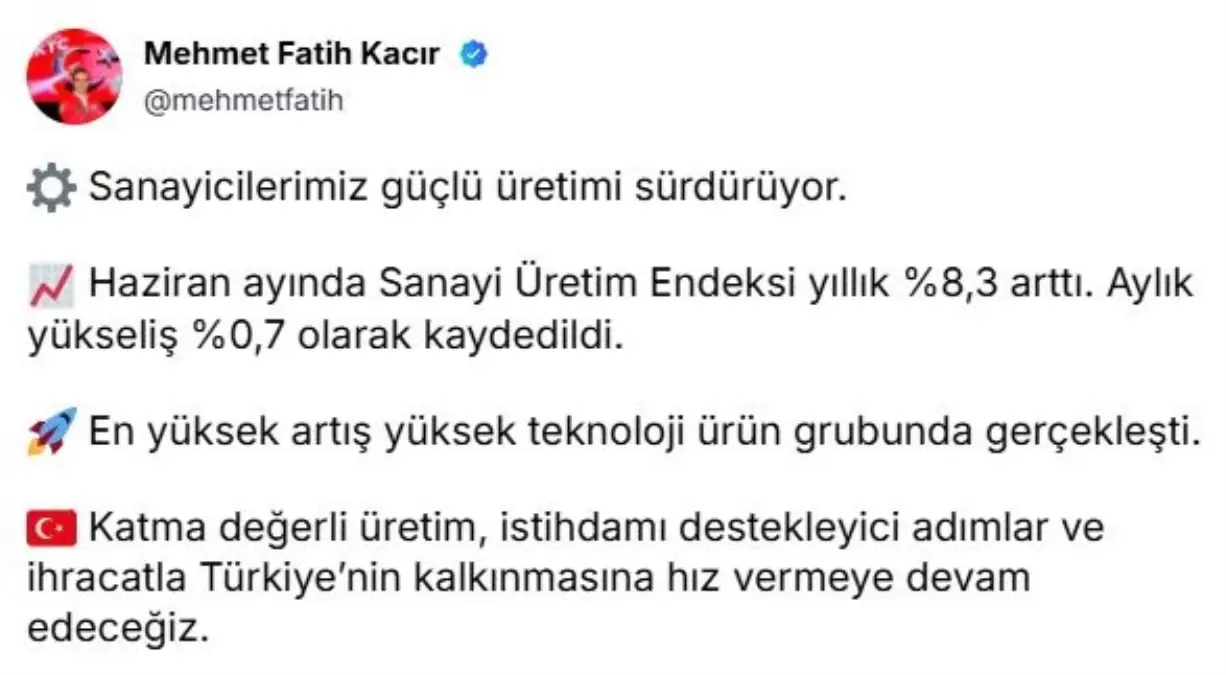 Sanayi Üretimi Yüksek Teknolojide Artış Gösterdi