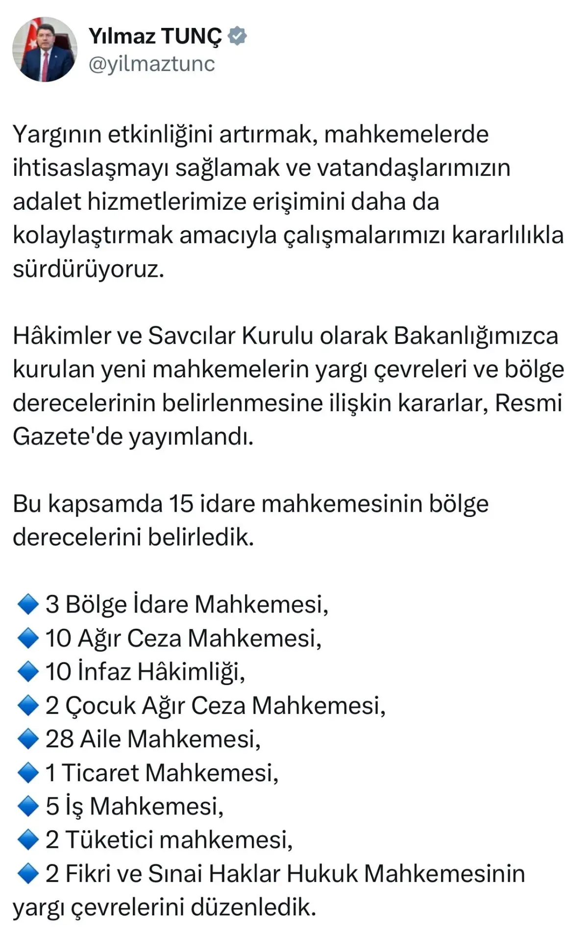 Yeni Mahkemeler için Yargı Çevreleri Belirlendi