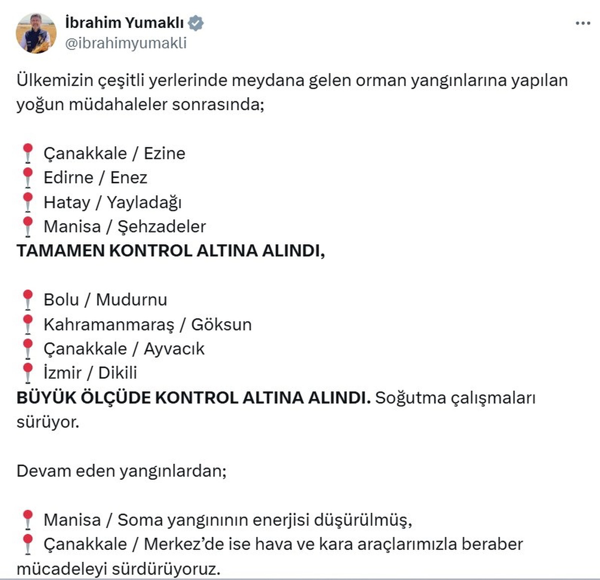 Orman Yangınlarında Kontrol Sağlandı