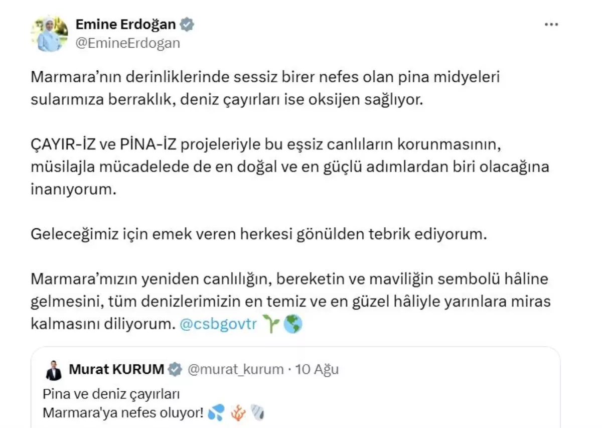 Emine Erdoğan'dan Marmara Projesine Destek
