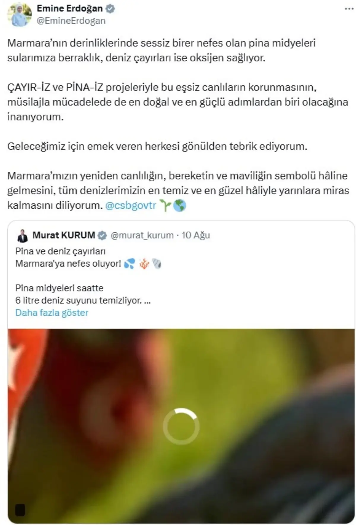 Emine Erdoğan'dan Marmara Denizi için çağrı